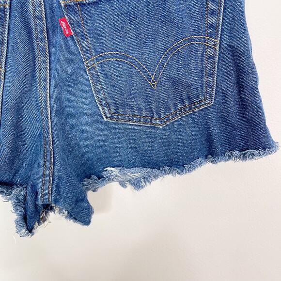 Levis 550 Cut Off Shorts Womens Size 8 Medium Wash High Waist Cotton Fringe Hem - Picture 7 of 12
